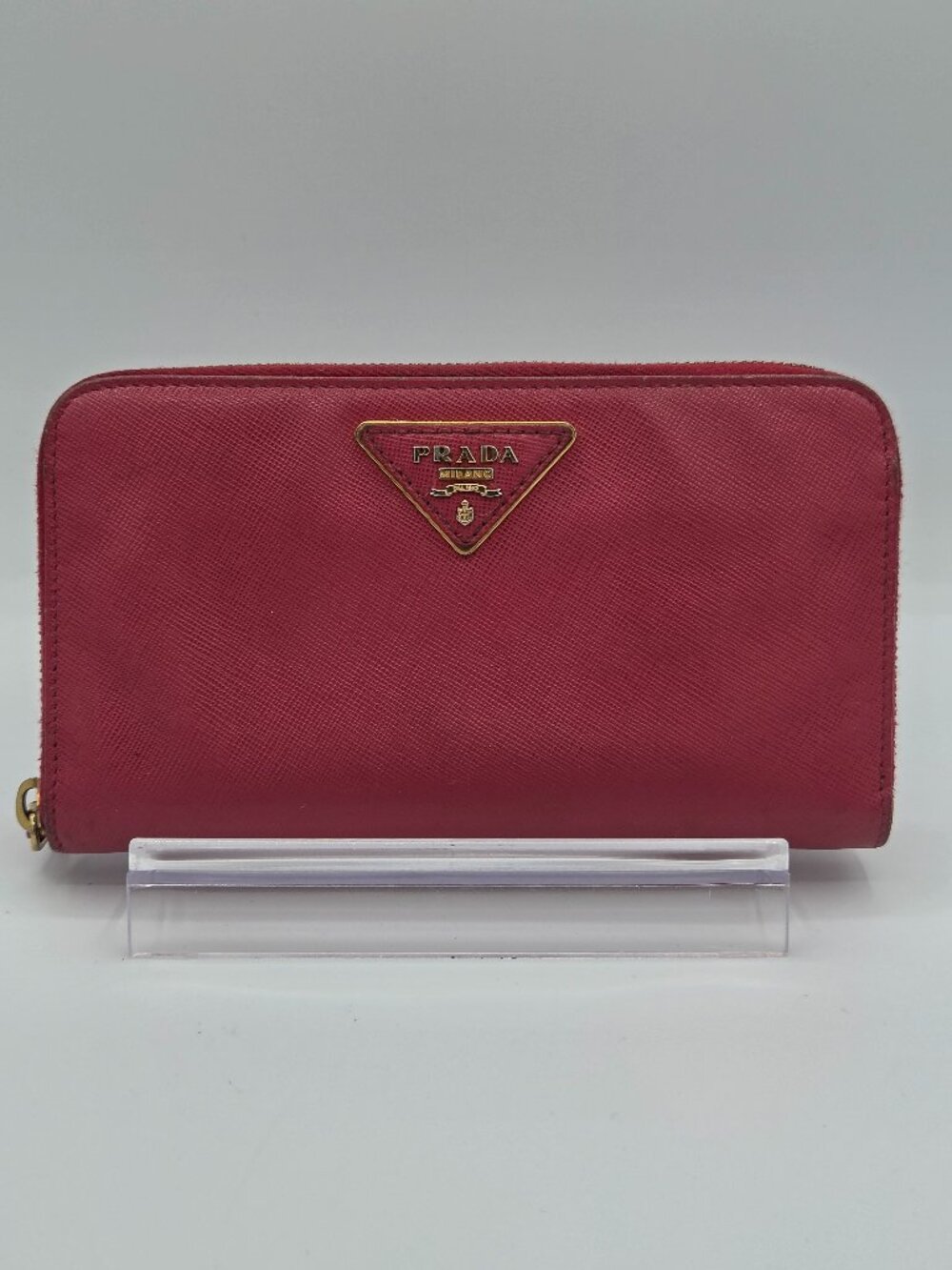 Prada Saffiano Leather Zip Around Continental Wallet | Fuchsia Pink | Gold